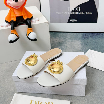 DIOR 26S SANDALS IN WHITE CALFSKIN WITH GOLD HARDWARE
