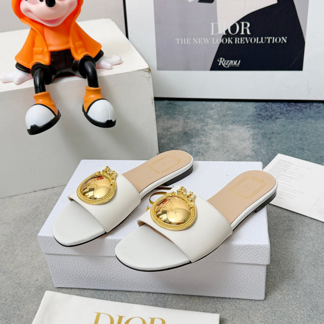 DIOR 26S SANDALS IN WHITE CALFSKIN WITH GOLD HARDWARE