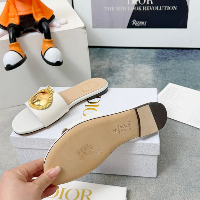 DIOR 26S SANDALS IN WHITE CALFSKIN WITH GOLD HARDWARE