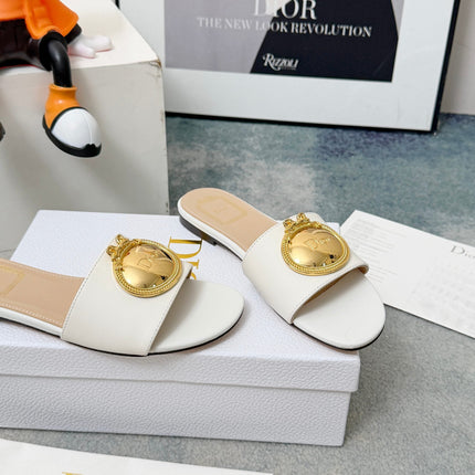 DIOR 26S SANDALS IN WHITE CALFSKIN WITH GOLD HARDWARE