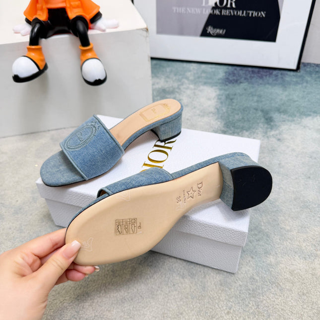 DIOR 26S HIGH-HEEL SANDALS 45 MM IN BLUE DENIM