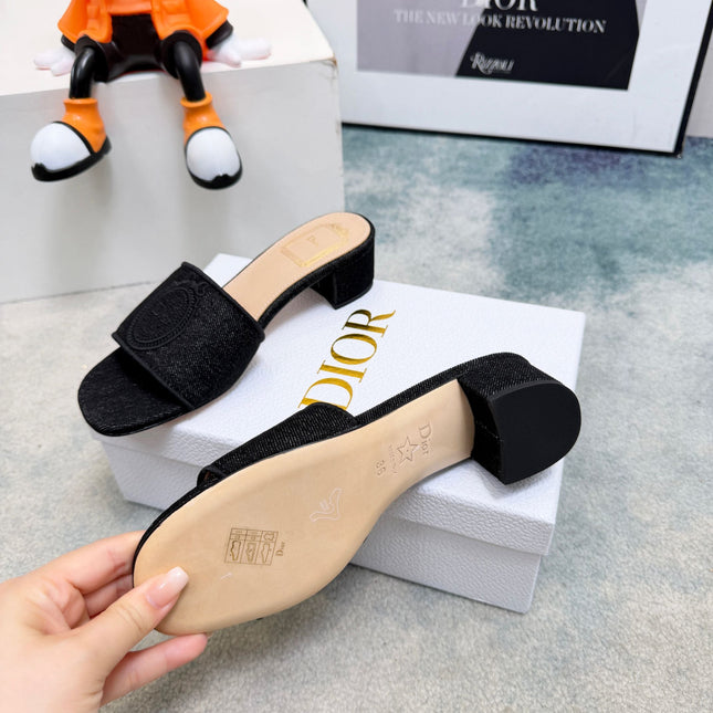 DIOR 26S HIGH-HEEL SANDALS 45 MM IN BLACK DENIM