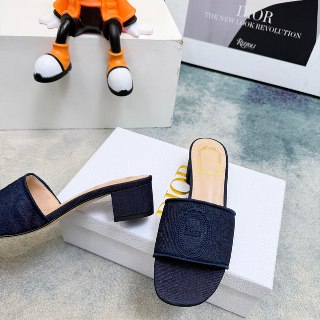 DIOR 26S HIGH-HEEL SANDALS 45 MM IN NAVY BLUE DENIM