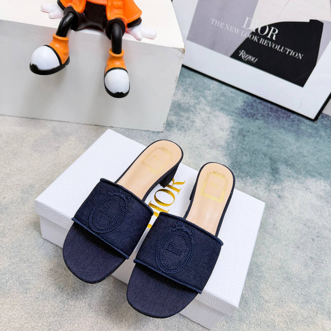 DIOR 26S HIGH-HEEL SANDALS 45 MM IN NAVY BLUE DENIM