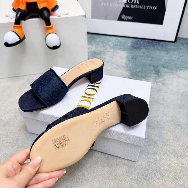 DIOR 26S HIGH-HEEL SANDALS 45 MM IN NAVY BLUE DENIM