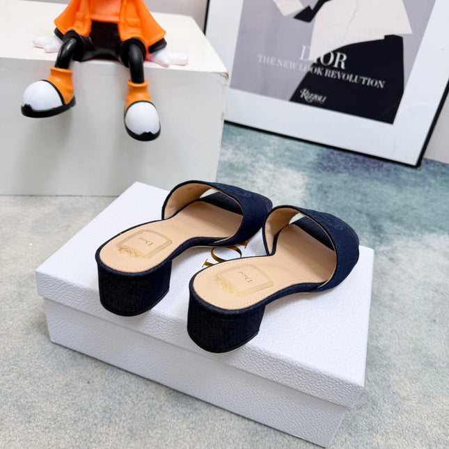 DIOR 26S HIGH-HEEL SANDALS 45 MM IN NAVY BLUE DENIM