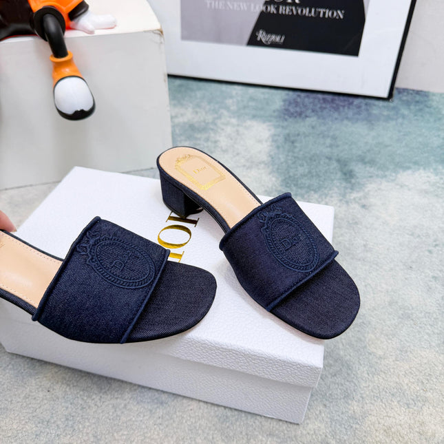 DIOR 26S HIGH-HEEL SANDALS 45 MM IN NAVY BLUE DENIM