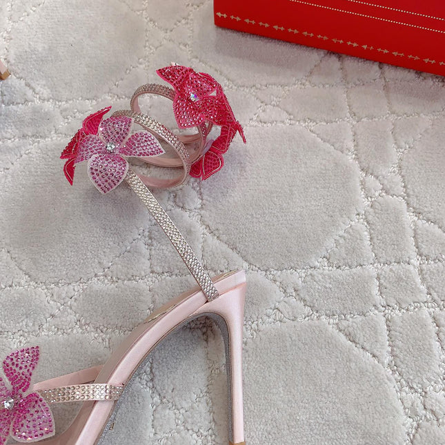 FLORIANE LIGHT PINK SANDAL 95 MM WITH COLORFUL FLOWER