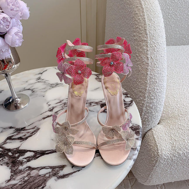 FLORIANE LIGHT PINK SANDAL 95 MM WITH COLORFUL FLOWER