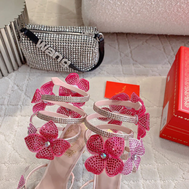 FLORIANE LIGHT PINK SANDAL 95 MM WITH COLORFUL FLOWER