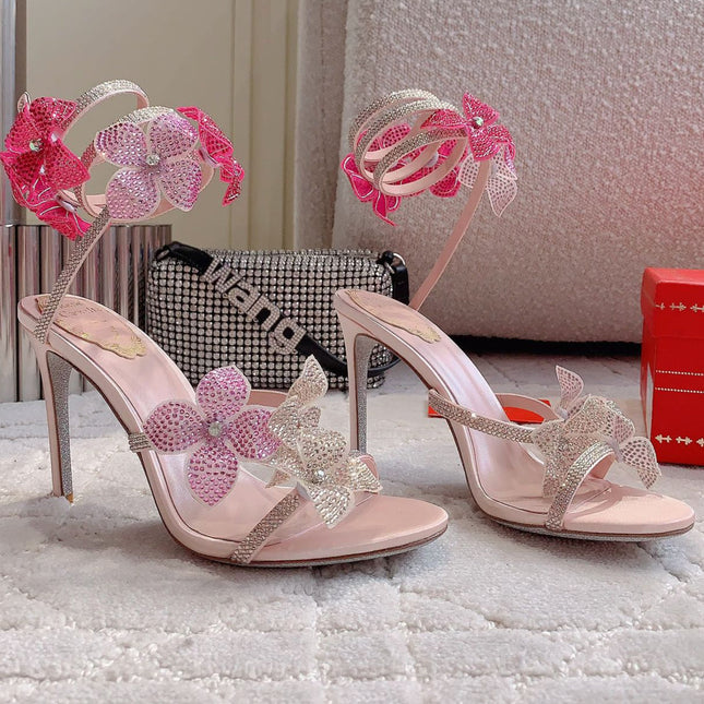 FLORIANE LIGHT PINK SANDAL 95 MM WITH COLORFUL FLOWER