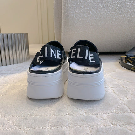 CELINE 26S WEDGE MULES MM IN BLACK SMOOTH CALFSKIN