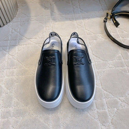 CELINE 26S WEDGE MULES MM IN BLACK SMOOTH CALFSKIN