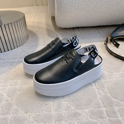 CELINE 26S WEDGE MULES MM IN BLACK SMOOTH CALFSKIN