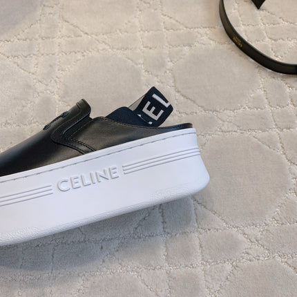 CELINE 26S WEDGE MULES MM IN BLACK SMOOTH CALFSKIN
