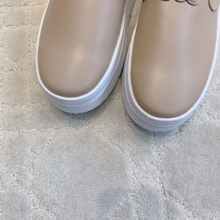 CELINE 26S WEDGE MULES MM IN BEIGE SMOOTH CALFSKIN