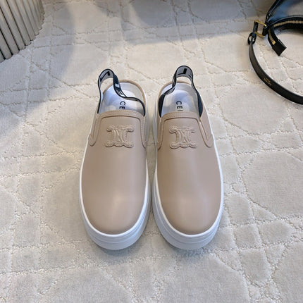CELINE 26S WEDGE MULES MM IN BEIGE SMOOTH CALFSKIN