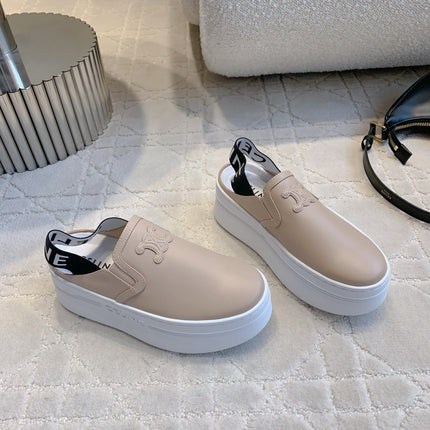 CELINE 26S WEDGE MULES MM IN BEIGE SMOOTH CALFSKIN