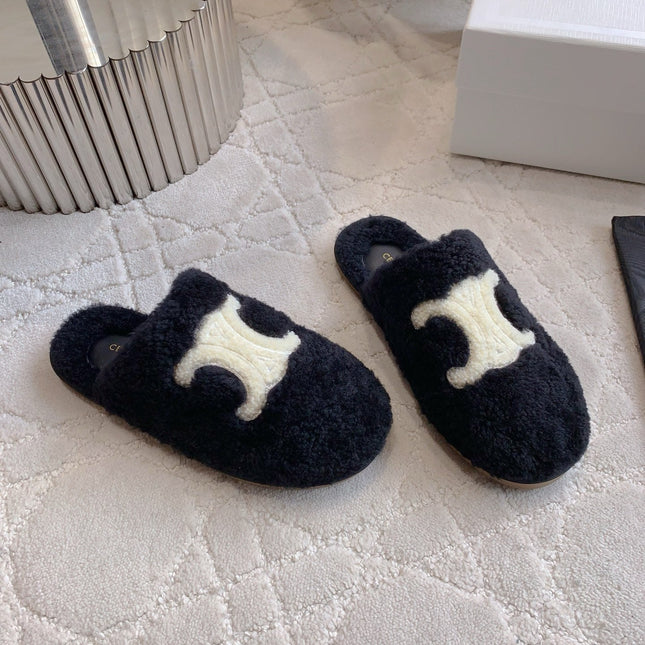 CELINE 26S MULES WITH LOGO IN BLACK WOOL