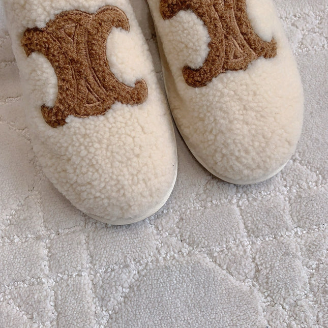 CELINE 26S MULES WITH LOGO IN LIGHT BEIGE AND BROWN WOOL