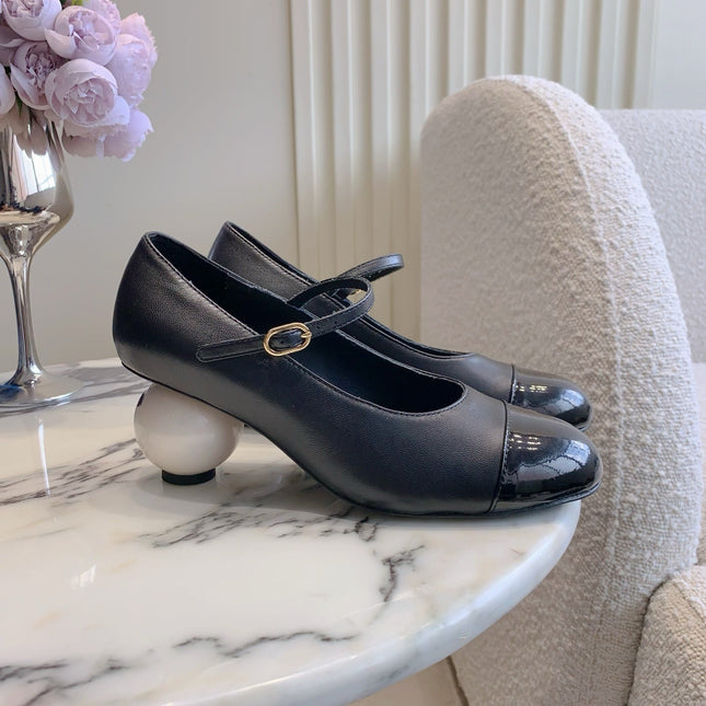 CC PEARL HIGH HEELS IN BLACK CALFSKIN