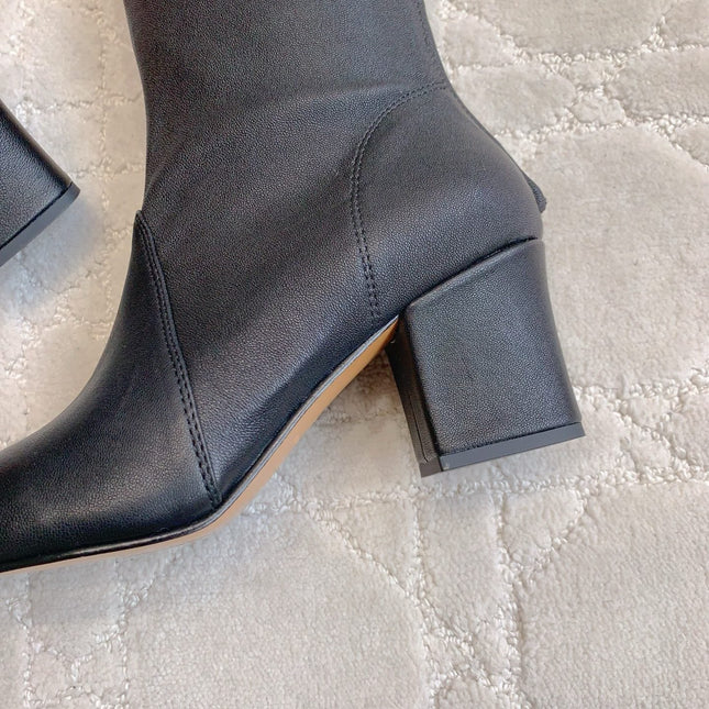MIUMIU 26S HIGH-HEELED ANKLE BOOTS 70MM IN BLACK CALFSKIN