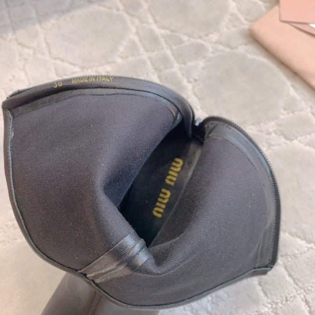 MIUMIU 26S HIGH-HEELED ANKLE BOOTS 70MM IN BLACK CALFSKIN