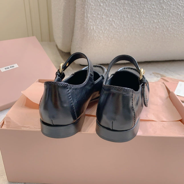 MIUMIU 26S LOAFERS IN BLACK CALFSKIN WITH STRAP