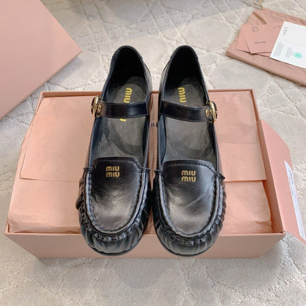 MIUMIU 26S LOAFERS IN BLACK CALFSKIN WITH STRAP