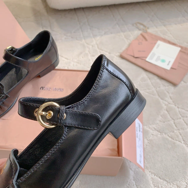 MIUMIU 26S LOAFERS IN BLACK CALFSKIN WITH STRAP