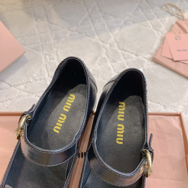 MIUMIU 26S LOAFERS IN BLACK CALFSKIN WITH STRAP