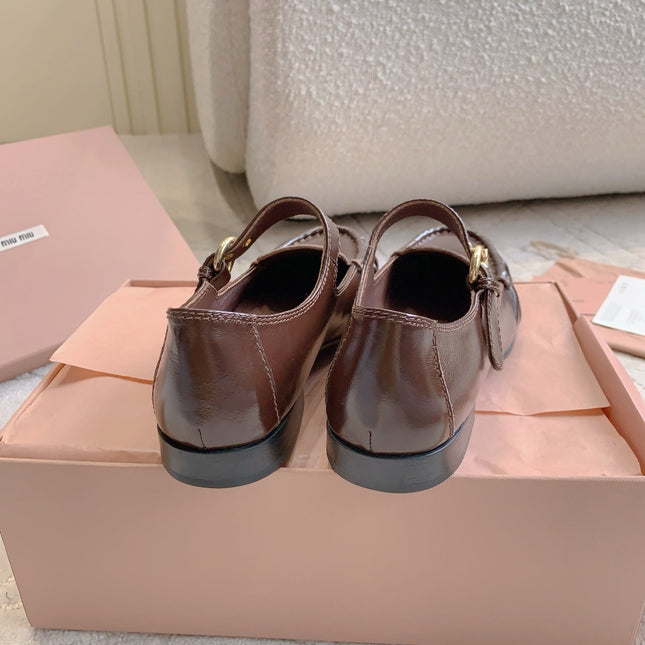 MIUMIU 26S LOAFERS IN BROWN CALFSKIN WITH STRAP