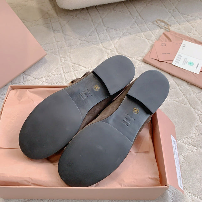 MIUMIU 26S LOAFERS IN BROWN SUEDE WITH STRAP