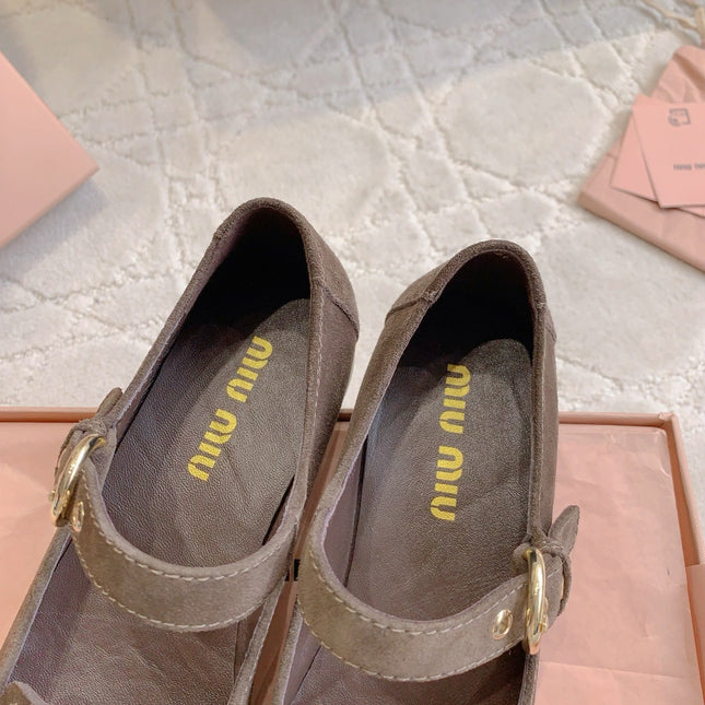 MIUMIU 26S LOAFERS IN BROWN SUEDE WITH STRAP