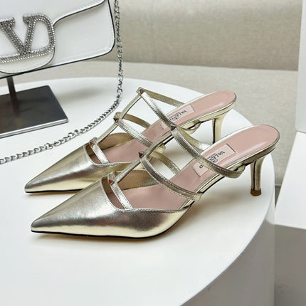 ROCKSTUD WISPY GOLD CALFSKIN MULE 60MM