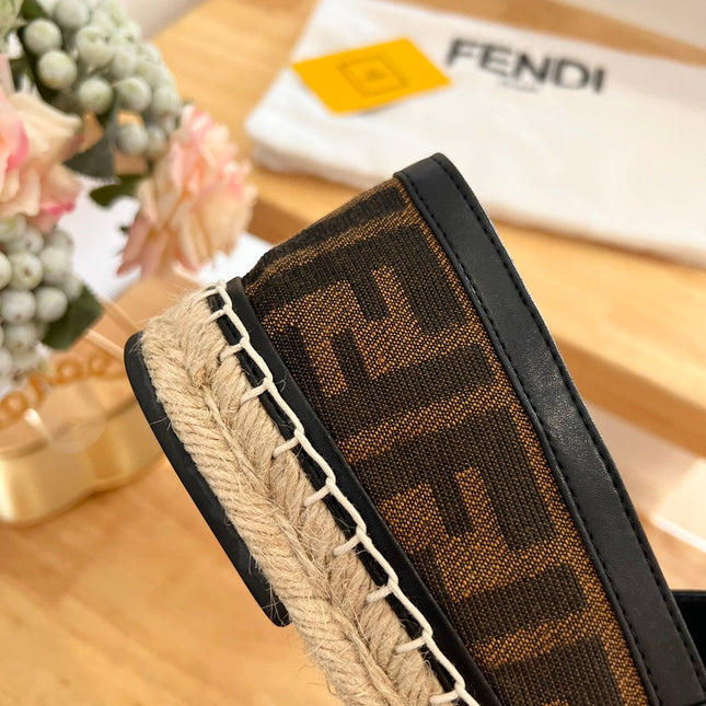 FENDI 26S ESPADRILLE LOAFERS IN DARK BROWN AND BLACK CANVAS STYLE 2