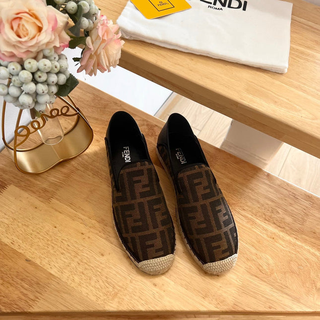 FENDI 26S ESPADRILLE LOAFERS IN DARK BROWN CANVAS STYLE 6