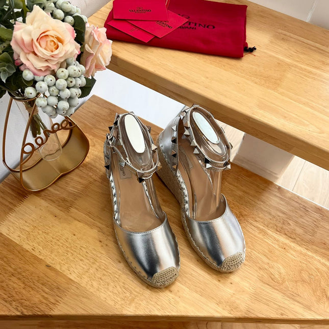 VALENTINO 26S WEDGE SHOES IN SILVER METALLIC CALFSKIN