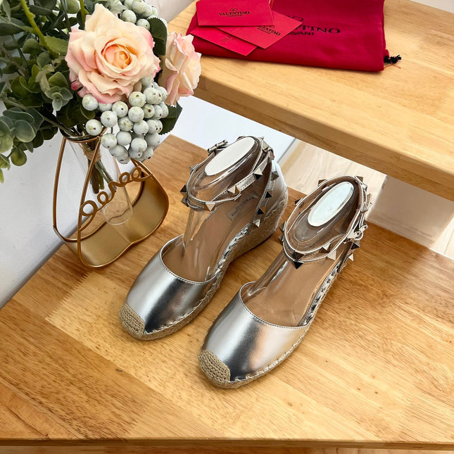 VALENTINO 26S WEDGE SHOES IN SILVER METALLIC CALFSKIN