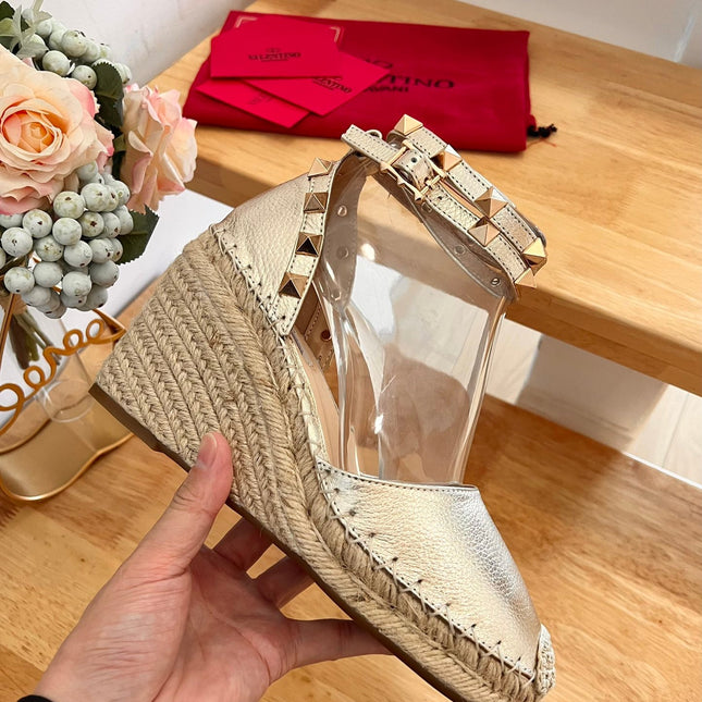 VALENTINO 26S WEDGE SHOES IN PALE GOLD CALFSKIN