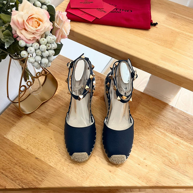VALENTINO 26S WEDGE SHOES IN DARK BLUE CALFSKIN