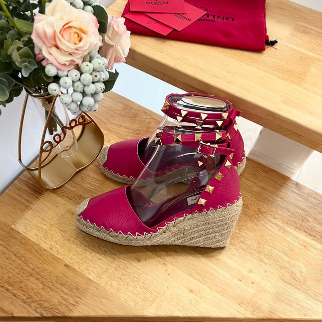 VALENTINO 26S WEDGE SHOES IN DARK PINK CALFSKIN