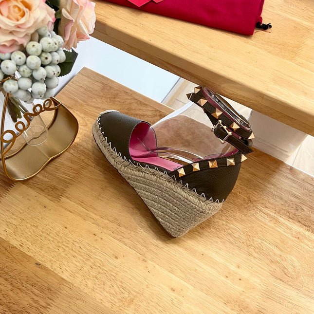 VALENTINO 26S WEDGE SHOES IN OLIVE GREEN CALFSKIN