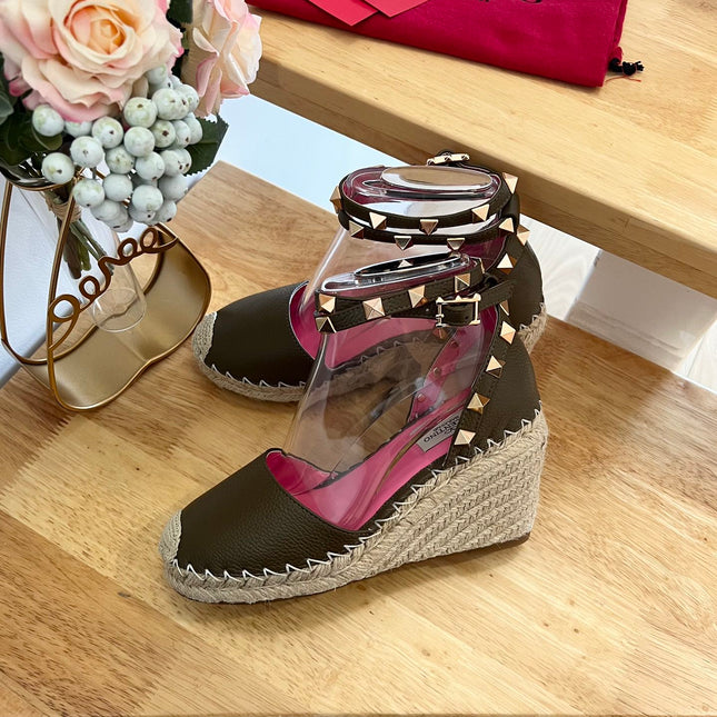 VALENTINO 26S WEDGE SHOES IN OLIVE GREEN CALFSKIN