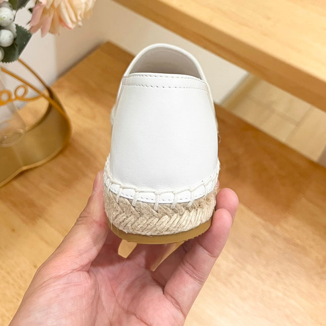 PRADA 26S LOGO ESPADRILLE SLIP ON FLATS IN WHITE CALFSKIN