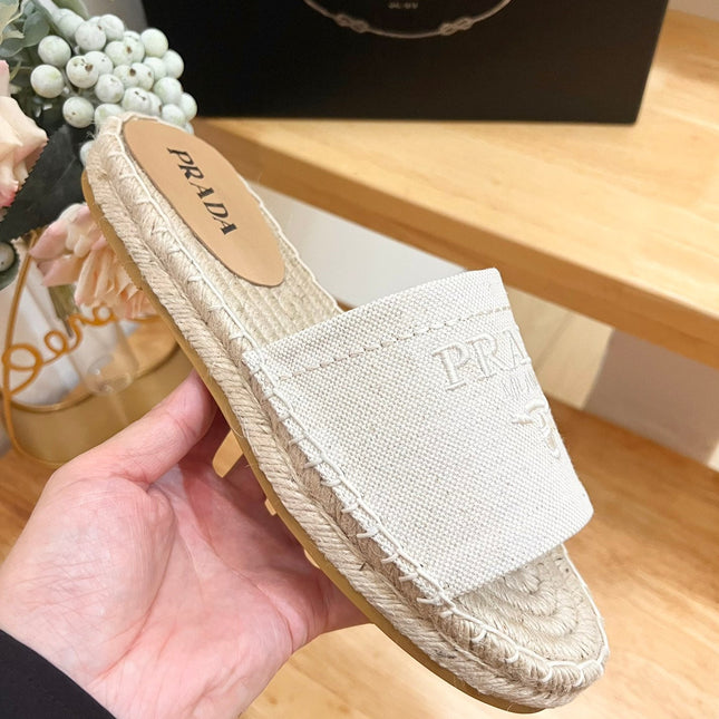 PRA CROCHET SLIPPERS CREAMY WHITE LINEN FABRIC