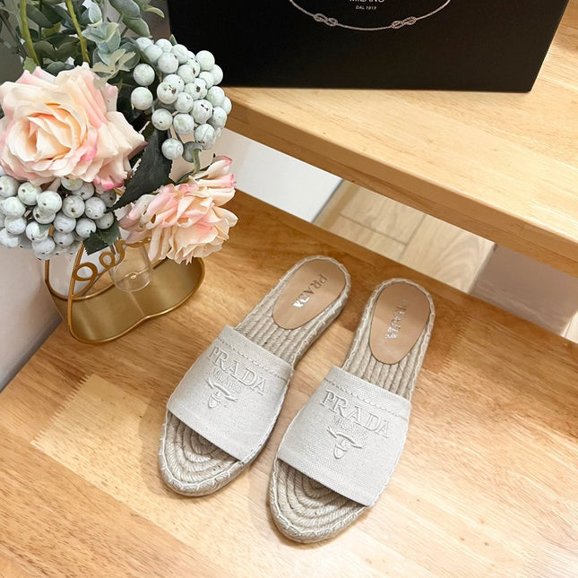 PRA CROCHET SLIPPERS CREAMY WHITE LINEN FABRIC