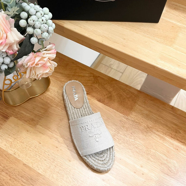 PRA CROCHET SLIPPERS CREAMY WHITE LINEN FABRIC