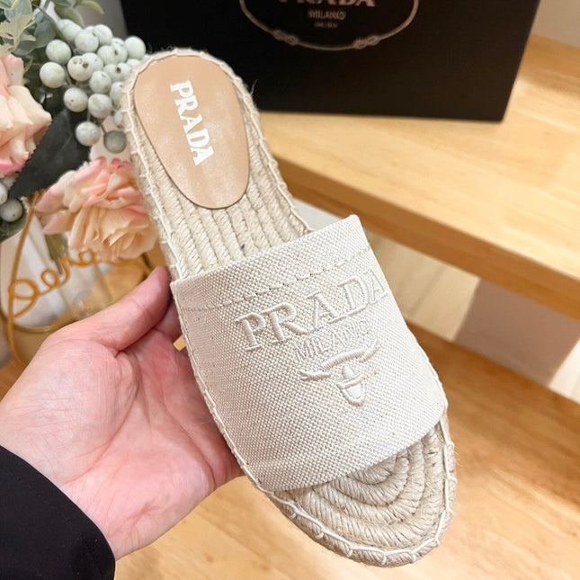 PRA CROCHET SLIPPERS CREAMY WHITE LINEN FABRIC