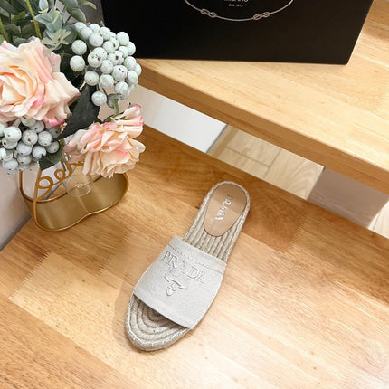 PRA CROCHET SLIPPERS CREAMY WHITE LINEN FABRIC